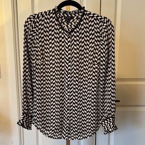 J. Crew Black and White Patterned Blouse